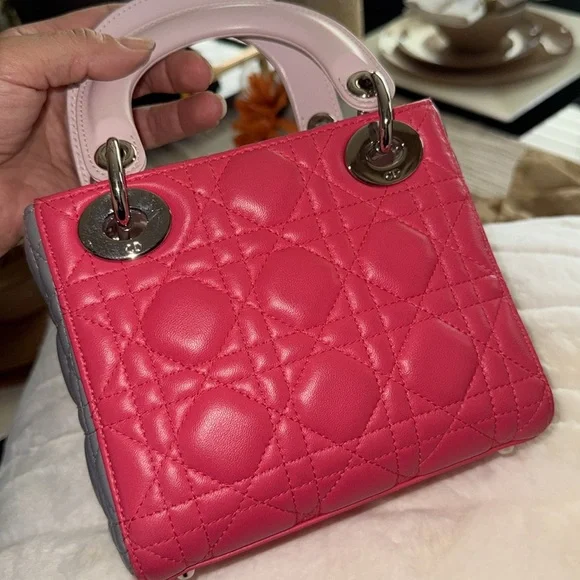 Dior Pink and Gray Mini Quilted Bag with silver Hardware - Picture 11 of 17
